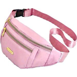 NWT Gorgeous Pink Nylon Sling Bag Fanny Pack with double gold zipper